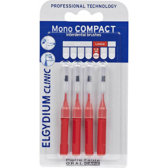 Elgydium - Clinic Mono Compact Red 0.7mm - Μεσοδόντια Βουρτσάκια 0.7 Κόκκινα - 4τμχ