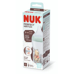 Nuk - Disney Winnie Pooh Perfect Match Μπιμπερό με Μαλακή Θηλή Σιλικόνης και Δείκτη Ελέγχου Θερμοκρασίας για Βρέφη Άνω των 3 μηνών - 260ml 