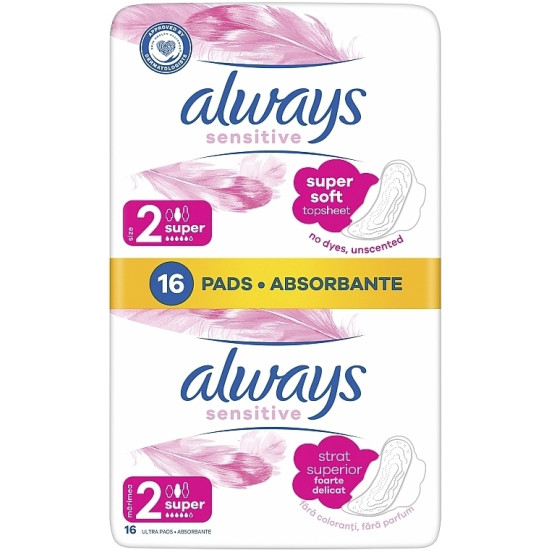 Always - Sensitive Ultra Super Plus Σερβιέτες με Φτερά για Αυξημένη Ροή 5 Σταγόνες Μέγεθος 2 - 2x8τμχ
