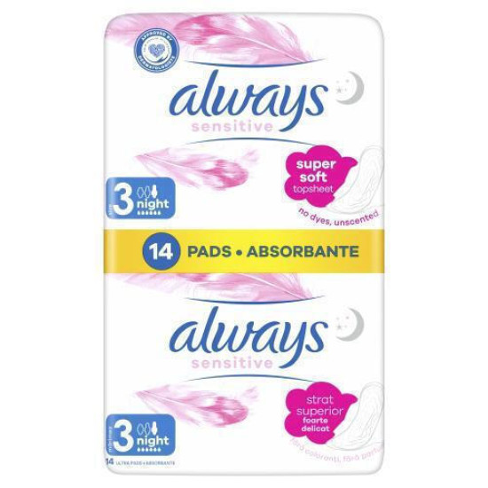 Always - Sensitive Ultra Night Σερβιέτες με Φτερά Νυκτός για Αυξημένη Ροή 6 Σταγόνες Μέγεθος 3 - 2x7τμχ