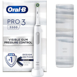 Oral-B - Pro 3 3500 Ηλεκτρική Οδοντόβουρτσα με Αισθητήρα Πίεσης και Θήκη Ταξιδίου White Edition - 1τμχ