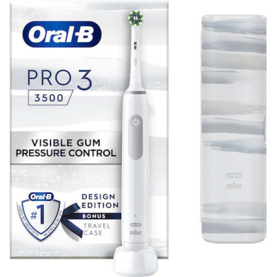 Oral-B - Pro 3 3500 Ηλεκτρική Οδοντόβουρτσα με Αισθητήρα Πίεσης και Θήκη Ταξιδίου White Edition - 1τμχ