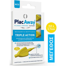 PlacAway - Triple Action Μεσοδόντια Βουρτσάκια 0.7mm Κίτρινα - 6τμχ