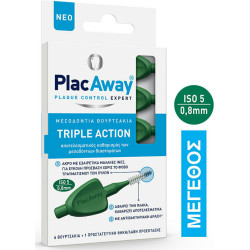 PlacAway - Triple Action Μεσοδόντια Βουρτσάκια 0.8mm Πράσινα - 6τμχ