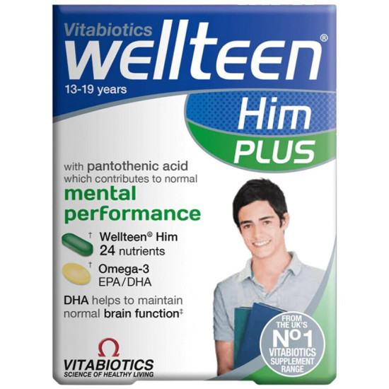 Vitabiotics - Wellteen Him Plus Συμπλήρωμα Διατροφής για Ενέργεια & Τόνωση σε Έφηβους & Νεαρούς Άνδρες 13-19 ετών (28caps & 28tabs) - 56caps