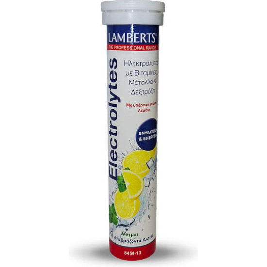 Lamberts - Electrolytes Σκεύασμα Ηλεκτρολυτών με Βιταμίνες, Μέταλλα και Δεξτρόζη με Γεύση Λεμόνι - 13 Αναβράζοντα Δισκία 