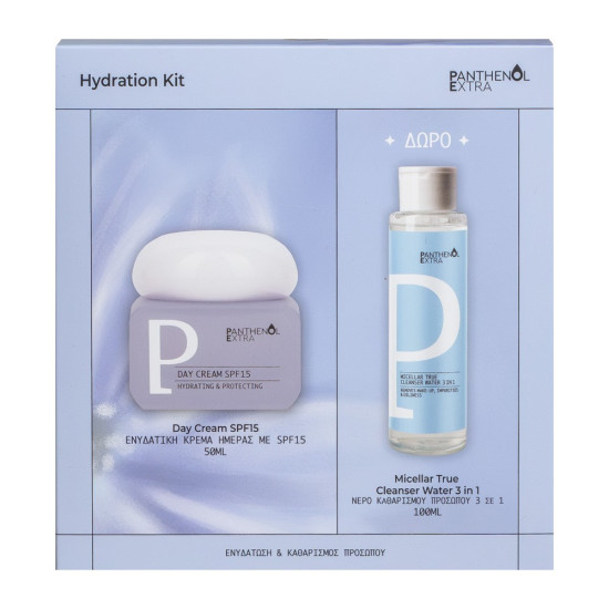 Medisei - Panthenol Extra Promo Hydration Kit Day Cream SPF50  Ενυδατική Κρέμα Ημέρας με SPF 15 - 50ml & ΔΩΡΟ Micellar True Cleanser Water 3 in 1 Νερό Καθαρισμού Προσώπου - 100ml