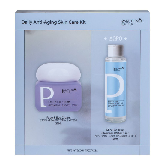 Medisei - Panthenol Extra Promo Daily Anti-Aging Skin Care Kit Face & Eye Cream 24η Κρέμα Προσώπου & Ματιών - 50ml + Δώρο Micellar True Cleanser Water 3in1 Νερό Καθαρισμού Προσώπου -100ml