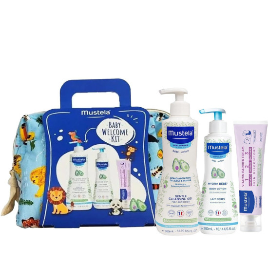 Mustela - Promo Baby Welcome Kit Gentle Cleansing Gel for Hair - Body - 500ml & Hydra Bebe Lait Corps Body Lotion - 300ml & Barrier Cream 123 Vitamin - 50ml & Δώρο Τσαντάκι
