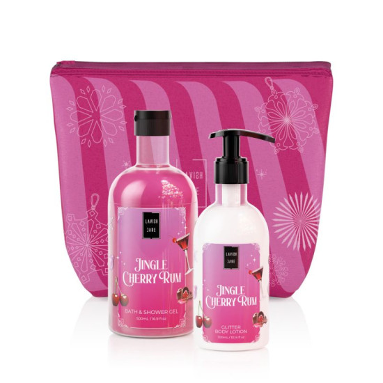 LavishCare - Christmas Set Jingle Cherry Rum Bath & Shower Gel - 500ml & Glitter Body Lotion - 300ml & Δώρο Νεσεσέρ