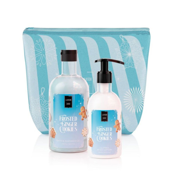 LavishCare - Christmas Set Frosted Ginger Cookies Bath & Shower Gel - 500ml & Glitter Body Lotion - 300ml & Δώρο Νεσεσέρ