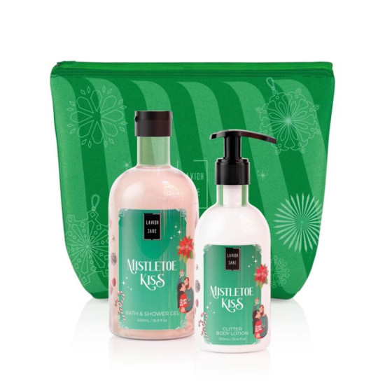 LavishCare - Christmas Set Mistletoe Kiss Bath & Shower Gel - 500ml & Glitter Body Lotion - 300ml & Δώρο Νεσεσέρ