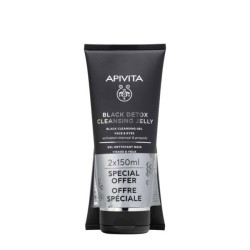 Apivita - Promo Black Detox Cleansing Jelly Face & Eyes Μαύρο τζελ καθαρισμού για πρόσωπο & μάτια με πρόπολη & ενεργό άνθρακα - 2x150ml