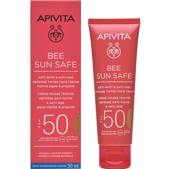 Apivita - Bee Sun Safe SPF50 Anti-Spot & Anti-Age Tinted Golden Cream Αντηλιακό Προσώπου με χρυσαφί απόχρωση κατά των Πανάδων & των Ρυτίδων - 50ml