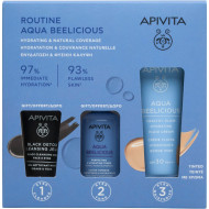 Apivita - Promo Routine Aqua Beelicious Hydrating Fluid Cream Spf30 Tinted Λεπτόρρευστη Ενυδατική Κρέμα Προσώπου με Χρώμα - 40ml & Δώρο Black Detox Cleansing Jelly - 15ml & Δώρο Aqua Beelicious Perfecting& Hydrating Toner - 50ml