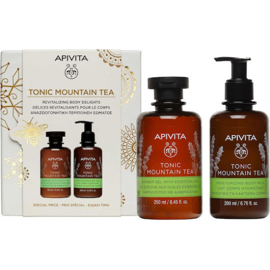 Apivita - Promo Tonic Mountain Tea Shower Gel with Essential Oils Αφρόλουτρο με αιθέρια έλαια - 250ml & Moisturizing Body Milk Ενυδατικό Γαλάκτωμα Σώματος - 200ml