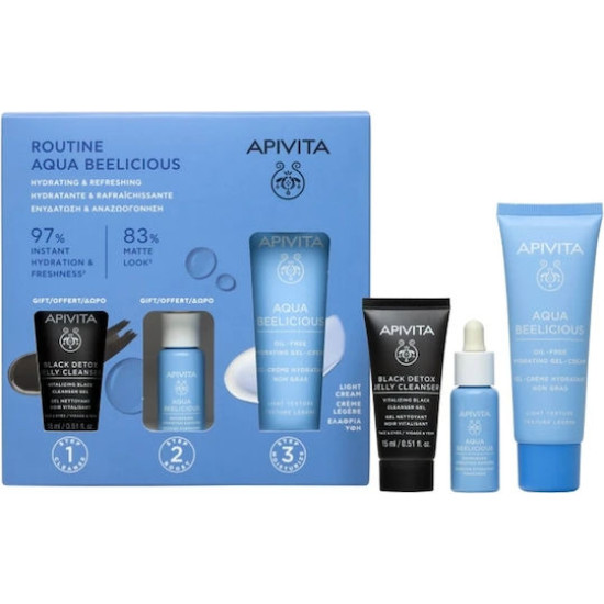Apivita - Promo Routine Aqua Beelicious Comfort Hydrating Cream Rich Texture Κρέμα Ενυδάτωσης Πλούσιας Υφής - 40ml & ΔΩΡΟ Black Detox Μαύρο Zελ Kαθαρισμού - 15ml & ΔΩΡΟ Booster Αναζωογόνησης -10ml