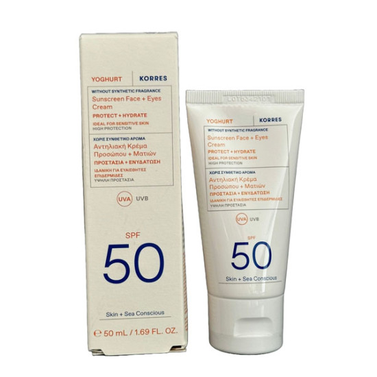 Korres - Yoghurt Sunscreen Face & Eyes Cream Γιαούρτι Αντηλιακή Κρέμα Προσώπου & Ματιών SPF50 Για Ευαίσθητες Επιδερμίδες - 50ml