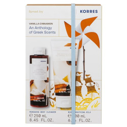 Korres - Promo Spread Joy Vanilla Cinnamon Renewing Body Cleanser Αφρόλουτρο Βανίλια - Κανέλα - 250ml & Body Soothing Milk Γαλάκτωμα Σώματος - 200ml