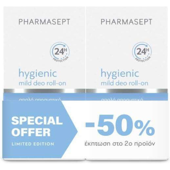 Pharmasept - Hygienic Mild Deo Roll-On Αποσμητικό 24h σε Roll-On Χωρίς Αλουμίνιο - 2x50ml 