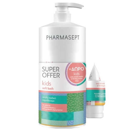 Pharmasept - Super Offer Kids Soft Bath Απαλό Παιδικό Αφρόλουτρο - 1Lt και ΔΩΡO Anti-Stretch Marks & Firming Cream Κρέμα κατά των ραγάδων στην εφηβική ηλικία - 30ml 