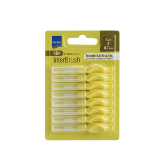 Intermed - Ergonomic InterBrush Mini Μεσοδόντια Βουρτσάκια για τον Ολοκληρωμένο Καθαρισμό της Στοματικής Κοιλότητας Κίτρινο Size 4 (0.7mm) - 8τμχ