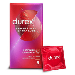 Durex - Sensitive Extra Lube Condoms Λεπτά Προφυλακτικά με Επιπλέον Λιπαντικό για Καλύτερη Αίσθηση - 6τμχ