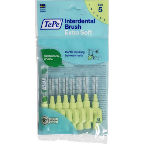 Tepe - Extra Soft medium 0.8mm Πράσινο Μεσοδόντια Βουρτσάκια - 8τμχ