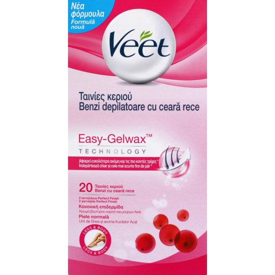 Veet - Easy-Gelwax legs & body Ταινίες αποτρίχωσης ποδιών με κρύο κερί για κανονικές επιδερμίδες - 20τμχ