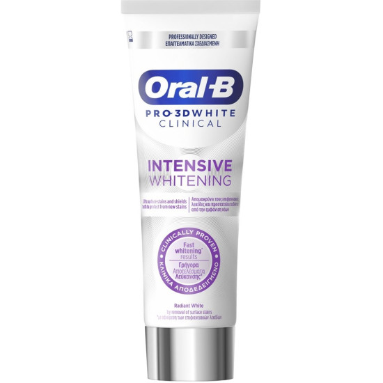Oral-B - Pro 3D White Clinical Intensive Whitening Toothpaste - Λευκαντική Οδοντόκρεμα για Διόρθωση και Προστασία των Δοντιών από τους Λεκέδες - 75ml 