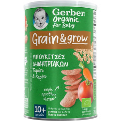 Nestle - Gerber Organic for Baby Grain & Grow Μπουκίτσες Δημητριακών με Γεύση Τομάτα-Καρότο για 10+ μηνών - 35gr 