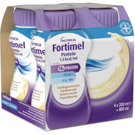 Nutricia - Fortimel Extra Βανίλια Θρεπτικό Συμπλήρωμα Διατροφής σε Υγρή Μορφή Υψηλής Περιεκτικότητας σε Πρωτεΐνη - 4x200ml